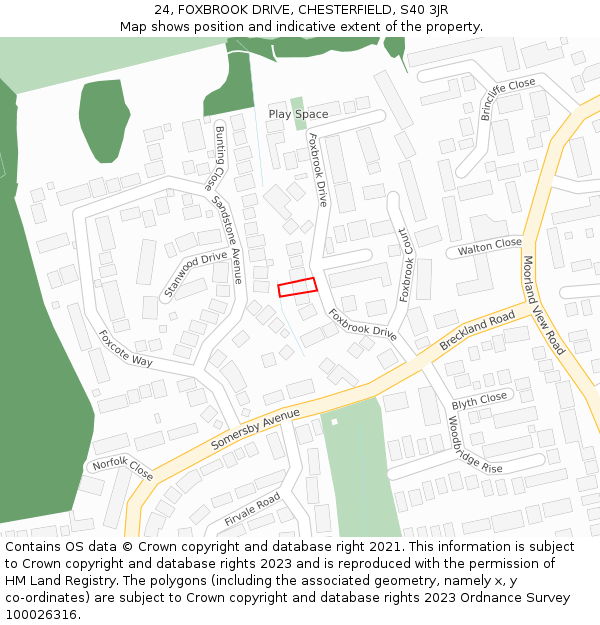 24, FOXBROOK DRIVE, CHESTERFIELD, S40 3JR: Location map and indicative extent of plot