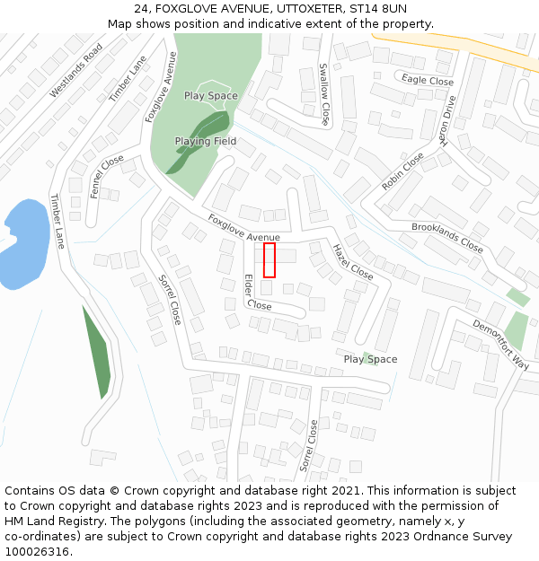 24, FOXGLOVE AVENUE, UTTOXETER, ST14 8UN: Location map and indicative extent of plot