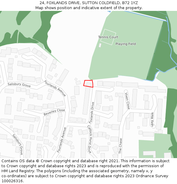 24, FOXLANDS DRIVE, SUTTON COLDFIELD, B72 1YZ: Location map and indicative extent of plot