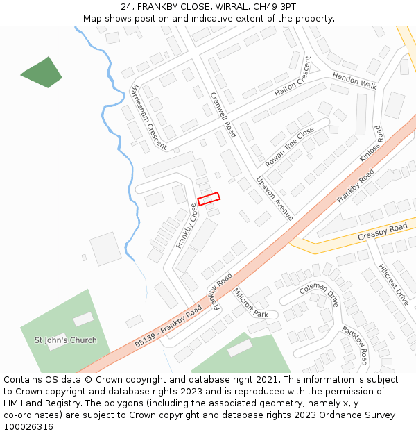 24, FRANKBY CLOSE, WIRRAL, CH49 3PT: Location map and indicative extent of plot