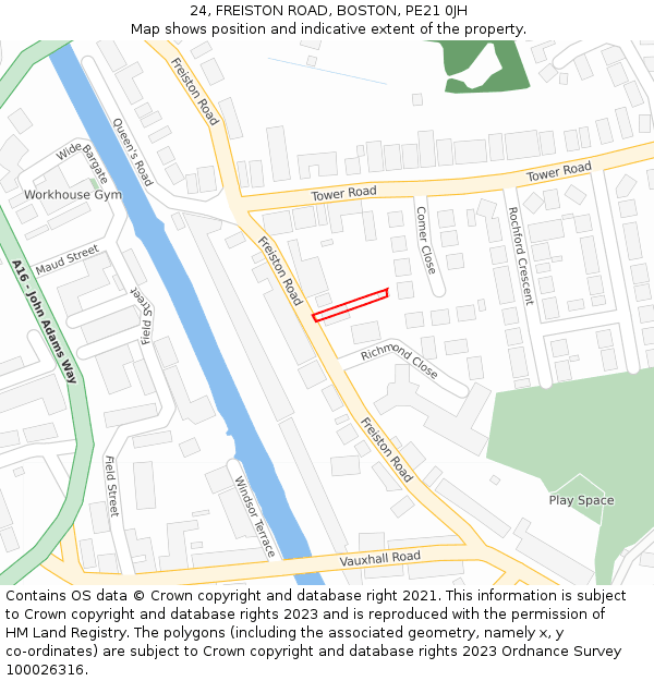 24, FREISTON ROAD, BOSTON, PE21 0JH: Location map and indicative extent of plot
