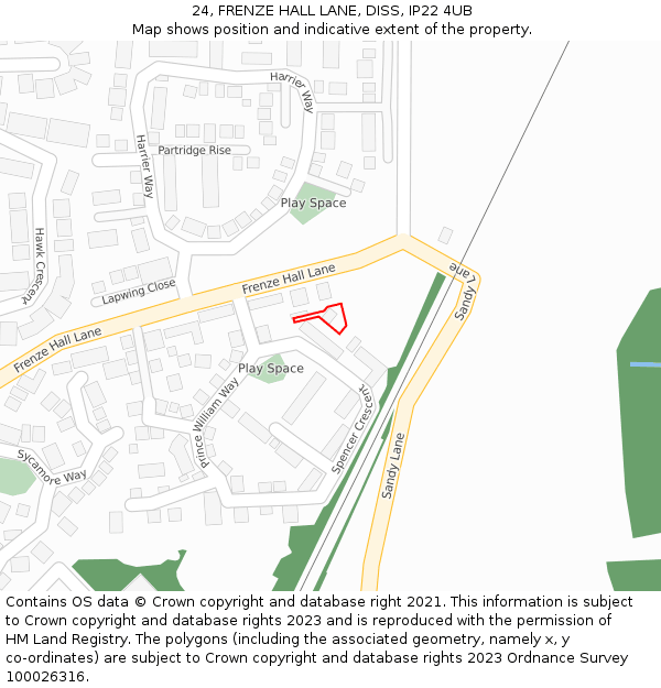 24, FRENZE HALL LANE, DISS, IP22 4UB: Location map and indicative extent of plot