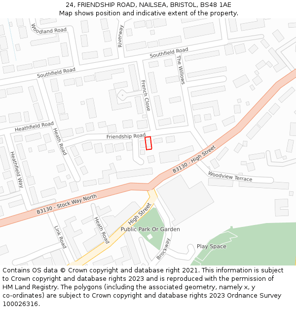 24, FRIENDSHIP ROAD, NAILSEA, BRISTOL, BS48 1AE: Location map and indicative extent of plot