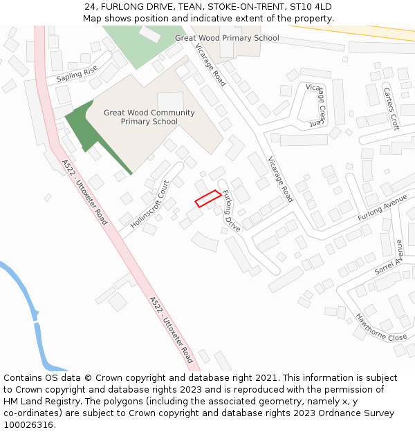 24, FURLONG DRIVE, TEAN, STOKE-ON-TRENT, ST10 4LD: Location map and indicative extent of plot