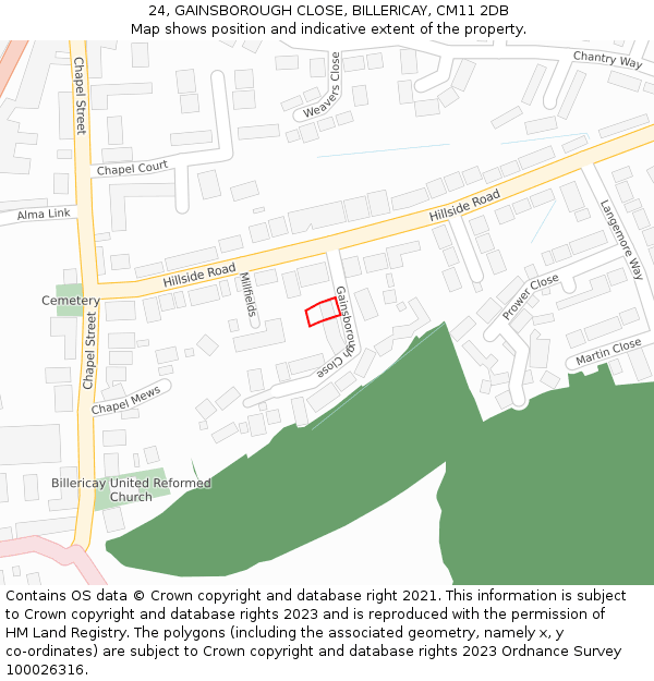 24, GAINSBOROUGH CLOSE, BILLERICAY, CM11 2DB: Location map and indicative extent of plot