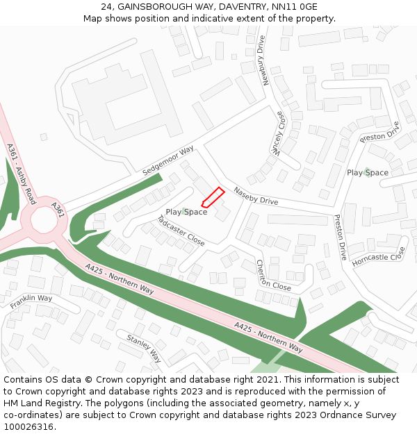 24, GAINSBOROUGH WAY, DAVENTRY, NN11 0GE: Location map and indicative extent of plot