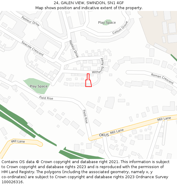 24, GALEN VIEW, SWINDON, SN1 4GF: Location map and indicative extent of plot