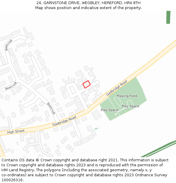 24, GARNSTONE DRIVE, WEOBLEY, HEREFORD, HR4 8TH: Location map and indicative extent of plot