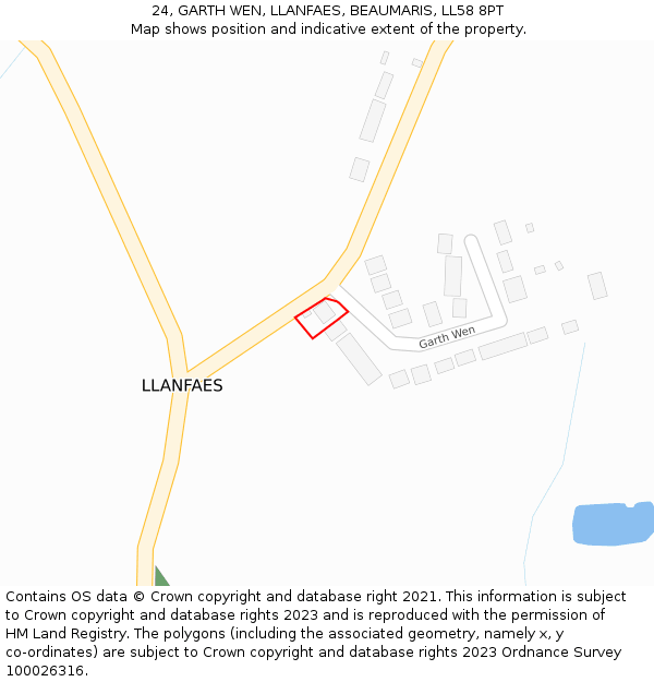 24, GARTH WEN, LLANFAES, BEAUMARIS, LL58 8PT: Location map and indicative extent of plot