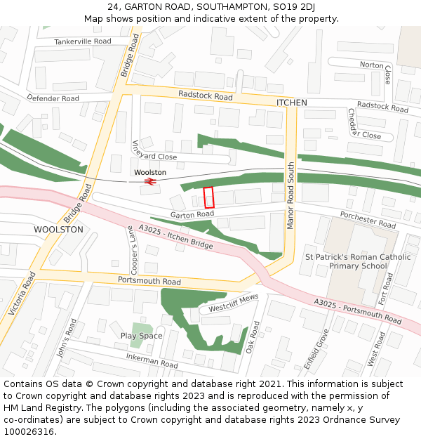24, GARTON ROAD, SOUTHAMPTON, SO19 2DJ: Location map and indicative extent of plot