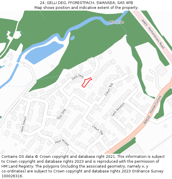 24, GELLI DEG, FFORESTFACH, SWANSEA, SA5 4PB: Location map and indicative extent of plot