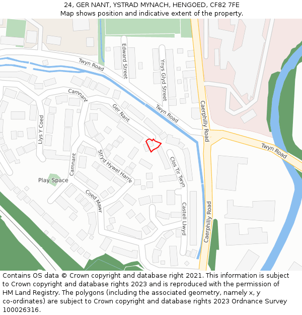 24, GER NANT, YSTRAD MYNACH, HENGOED, CF82 7FE: Location map and indicative extent of plot