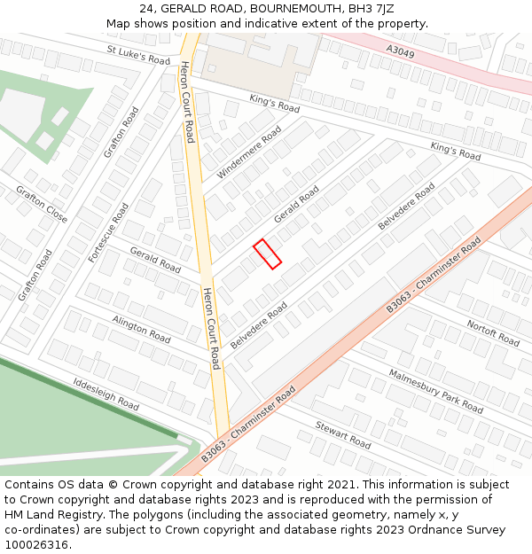 24, GERALD ROAD, BOURNEMOUTH, BH3 7JZ: Location map and indicative extent of plot