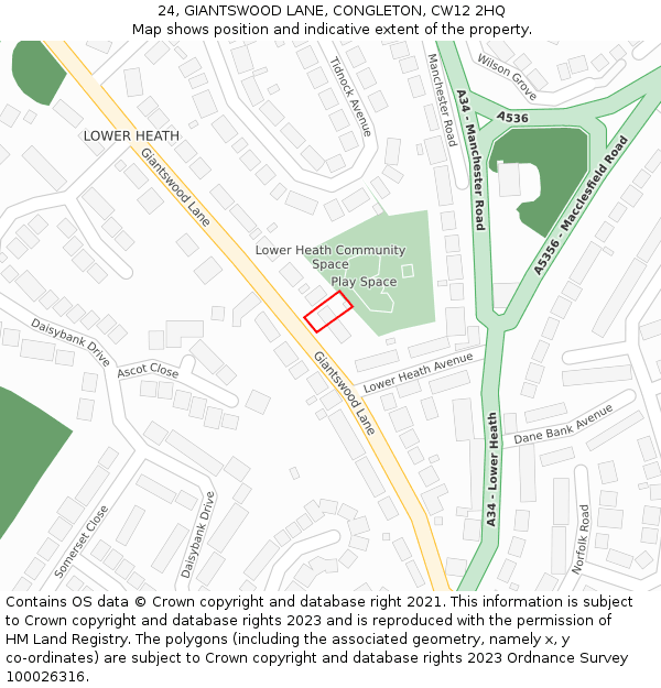 24, GIANTSWOOD LANE, CONGLETON, CW12 2HQ: Location map and indicative extent of plot