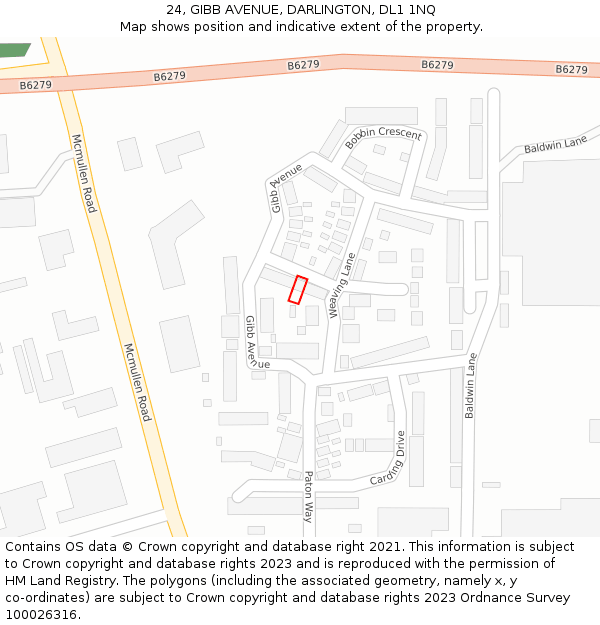 24, GIBB AVENUE, DARLINGTON, DL1 1NQ: Location map and indicative extent of plot