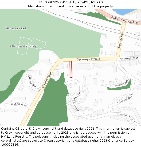 24, GIPPESWYK AVENUE, IPSWICH, IP2 9AD: Location map and indicative extent of plot