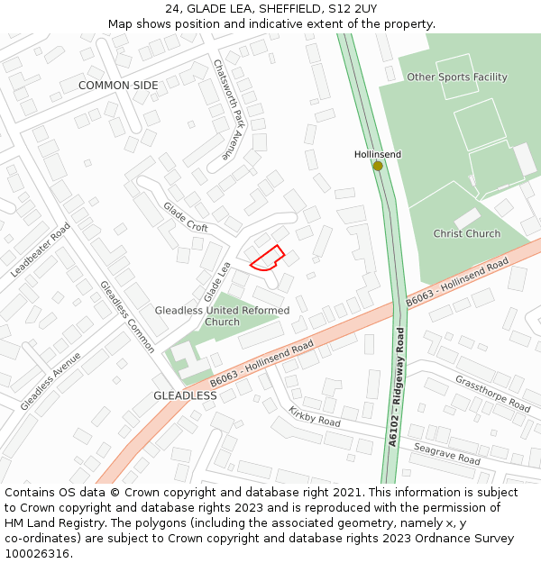 24, GLADE LEA, SHEFFIELD, S12 2UY: Location map and indicative extent of plot