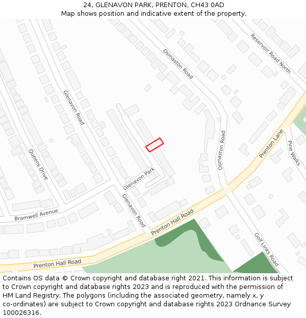 24, GLENAVON PARK, PRENTON, CH43 0AD: Location map and indicative extent of plot