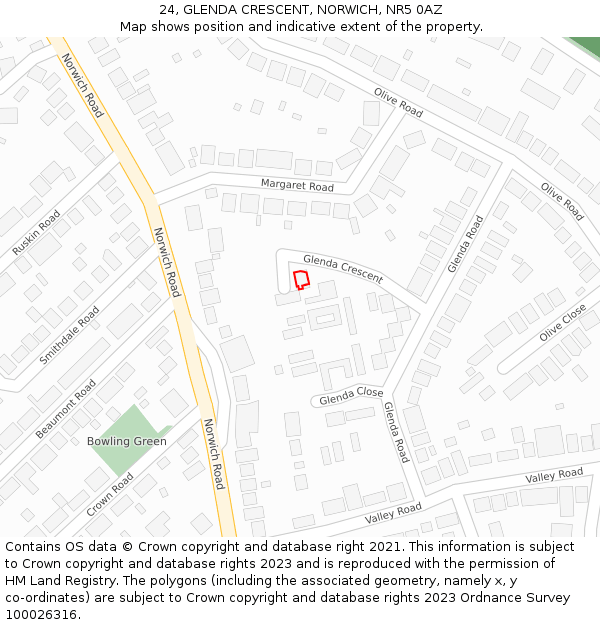 24, GLENDA CRESCENT, NORWICH, NR5 0AZ: Location map and indicative extent of plot