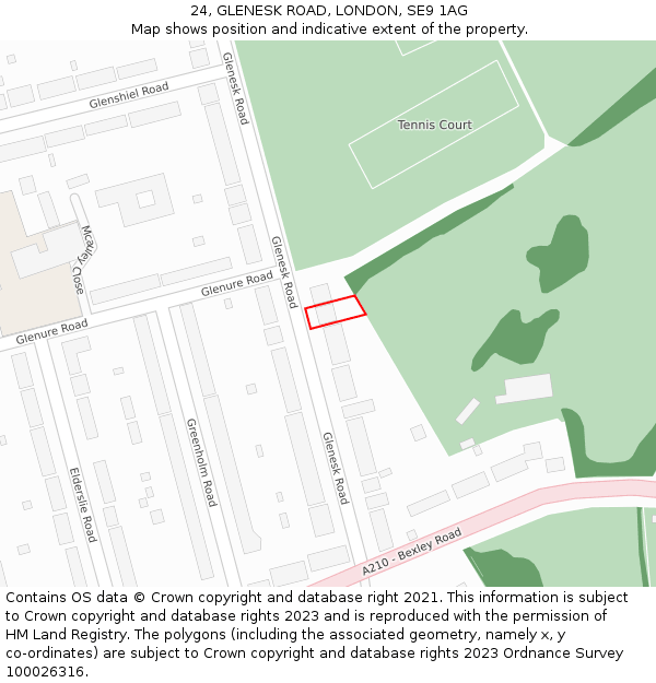 24, GLENESK ROAD, LONDON, SE9 1AG: Location map and indicative extent of plot