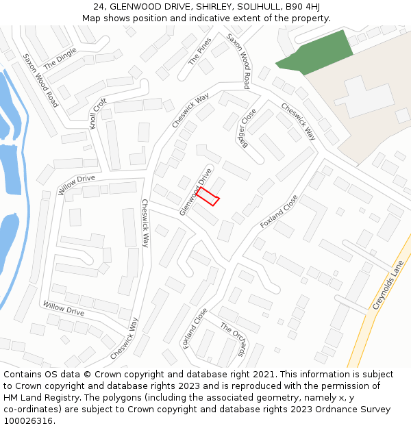24, GLENWOOD DRIVE, SHIRLEY, SOLIHULL, B90 4HJ: Location map and indicative extent of plot