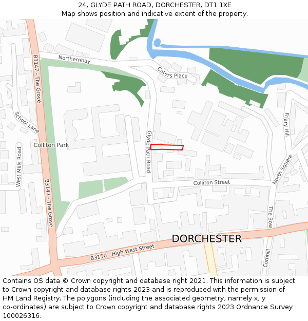 24, GLYDE PATH ROAD, DORCHESTER, DT1 1XE: Location map and indicative extent of plot