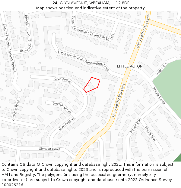 24, GLYN AVENUE, WREXHAM, LL12 8DF: Location map and indicative extent of plot