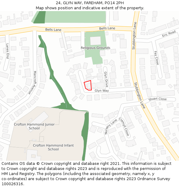 24, GLYN WAY, FAREHAM, PO14 2PH: Location map and indicative extent of plot