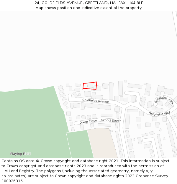 24, GOLDFIELDS AVENUE, GREETLAND, HALIFAX, HX4 8LE: Location map and indicative extent of plot