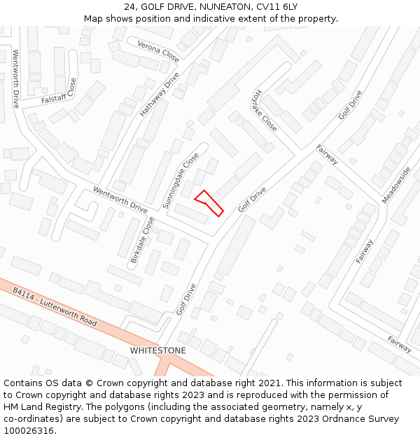 24, GOLF DRIVE, NUNEATON, CV11 6LY: Location map and indicative extent of plot