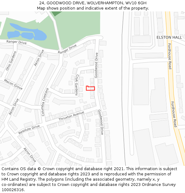 24, GOODWOOD DRIVE, WOLVERHAMPTON, WV10 6GH: Location map and indicative extent of plot
