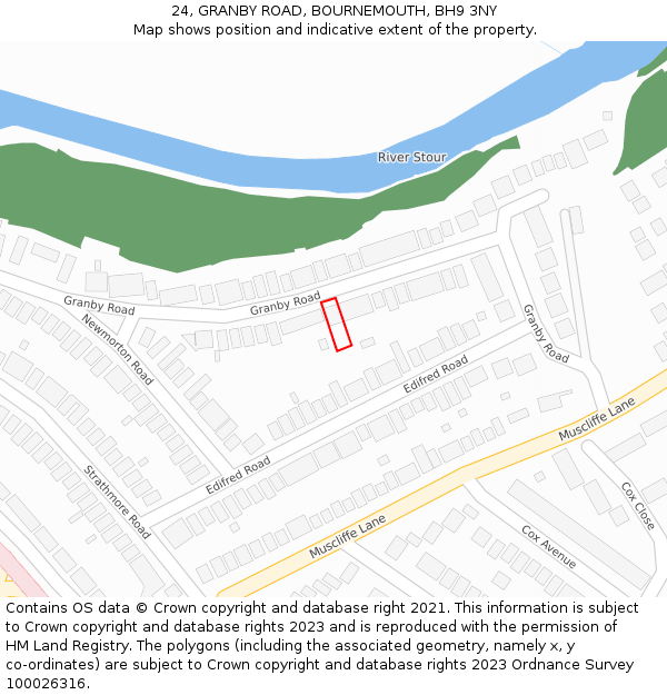 24, GRANBY ROAD, BOURNEMOUTH, BH9 3NY: Location map and indicative extent of plot
