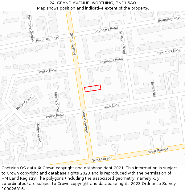 24, GRAND AVENUE, WORTHING, BN11 5AQ: Location map and indicative extent of plot