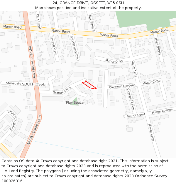 24, GRANGE DRIVE, OSSETT, WF5 0SH: Location map and indicative extent of plot