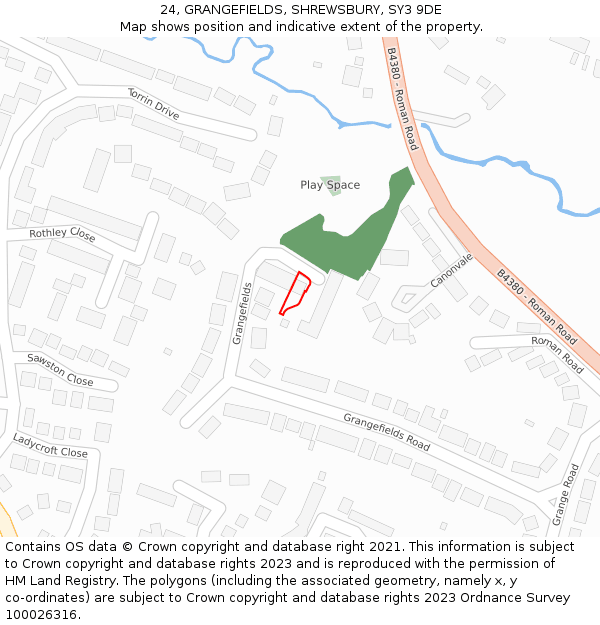 24, GRANGEFIELDS, SHREWSBURY, SY3 9DE: Location map and indicative extent of plot