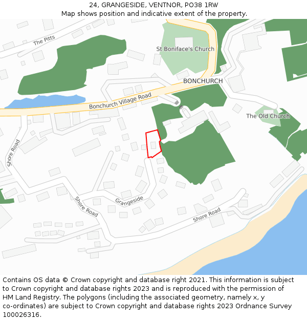 24, GRANGESIDE, VENTNOR, PO38 1RW: Location map and indicative extent of plot