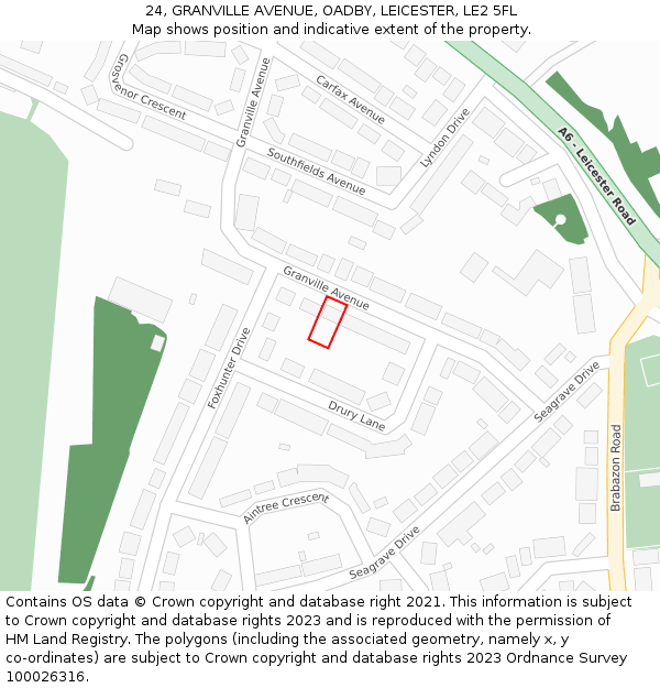 24, GRANVILLE AVENUE, OADBY, LEICESTER, LE2 5FL: Location map and indicative extent of plot