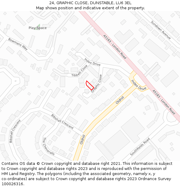 24, GRAPHIC CLOSE, DUNSTABLE, LU6 3EL: Location map and indicative extent of plot