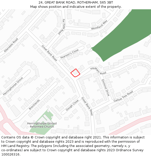 24, GREAT BANK ROAD, ROTHERHAM, S65 3BT: Location map and indicative extent of plot