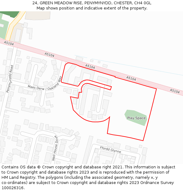 24, GREEN MEADOW RISE, PENYMYNYDD, CHESTER, CH4 0GL: Location map and indicative extent of plot
