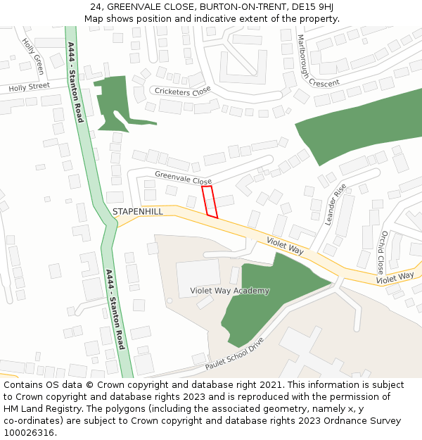 24, GREENVALE CLOSE, BURTON-ON-TRENT, DE15 9HJ: Location map and indicative extent of plot