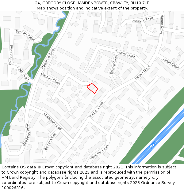 24, GREGORY CLOSE, MAIDENBOWER, CRAWLEY, RH10 7LB: Location map and indicative extent of plot
