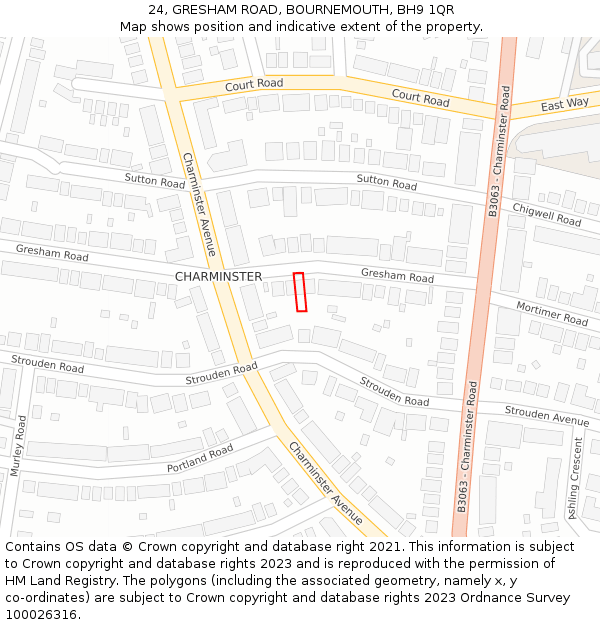 24, GRESHAM ROAD, BOURNEMOUTH, BH9 1QR: Location map and indicative extent of plot