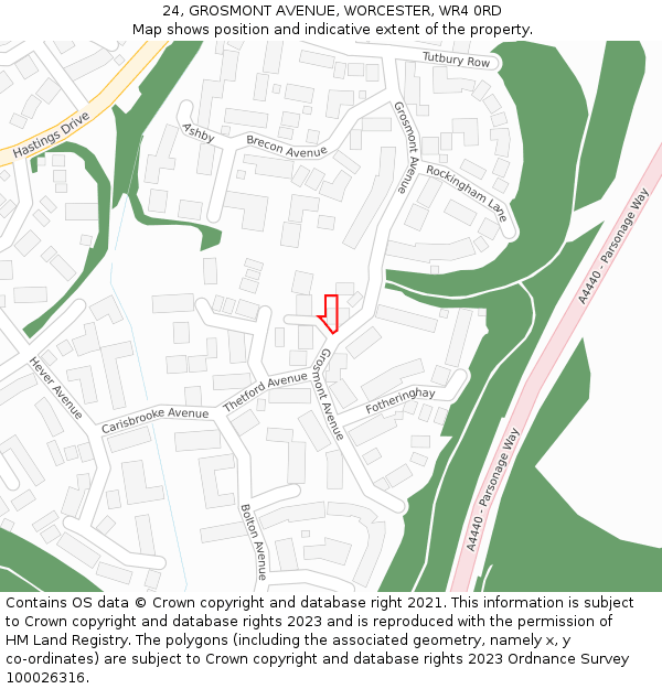 24, GROSMONT AVENUE, WORCESTER, WR4 0RD: Location map and indicative extent of plot