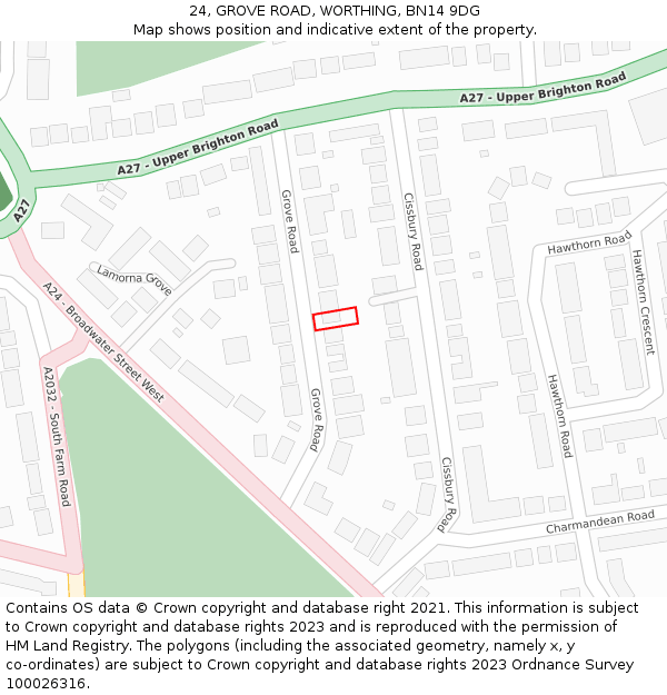 24, GROVE ROAD, WORTHING, BN14 9DG: Location map and indicative extent of plot