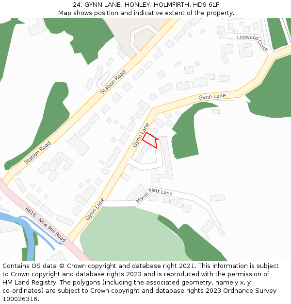 24, GYNN LANE, HONLEY, HOLMFIRTH, HD9 6LF: Location map and indicative extent of plot