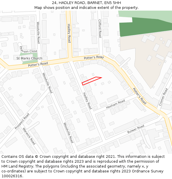 24, HADLEY ROAD, BARNET, EN5 5HH: Location map and indicative extent of plot