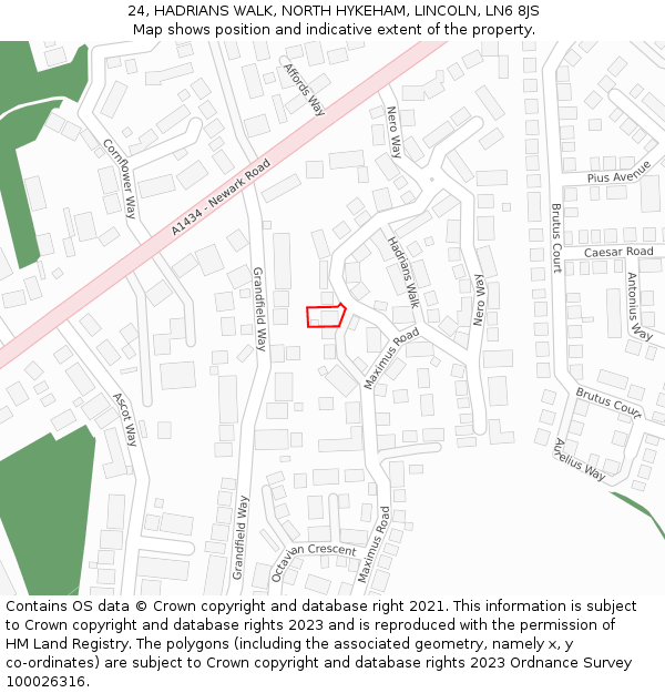 24, HADRIANS WALK, NORTH HYKEHAM, LINCOLN, LN6 8JS: Location map and indicative extent of plot