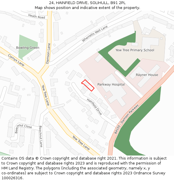 24, HAINFIELD DRIVE, SOLIHULL, B91 2PL: Location map and indicative extent of plot