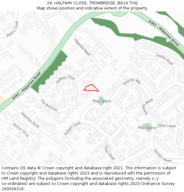 24, HALFWAY CLOSE, TROWBRIDGE, BA14 7HQ: Location map and indicative extent of plot